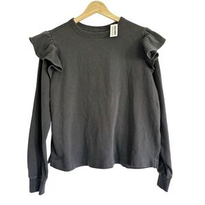 Old Navy Ruffle Trim French Terry Sweatshirt Women Large CrewLounge Pullover NEW